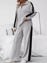 Plus Size Half Zip Long Sleeve Top and Pants Set OutfitFlow